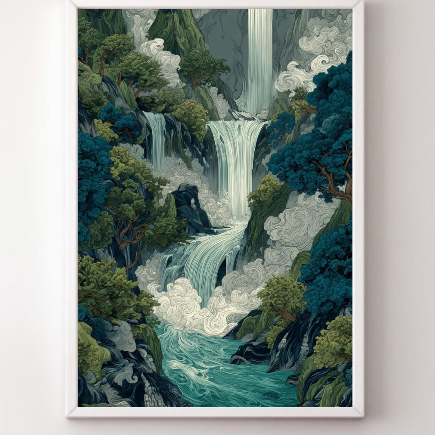 Japanese Waterfall Wall Art Printable Zen Nature Poster | Instant Download | Japanese Landscape Art | Minimalist Home Décor